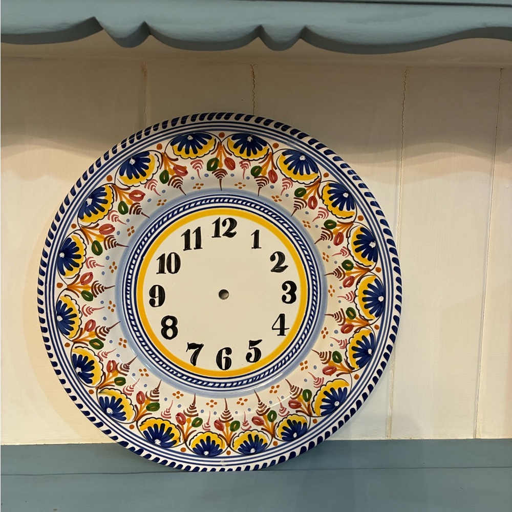 Vibrant Patterned Wall Clock with Blue and Yellow Accents needs clock mechanism